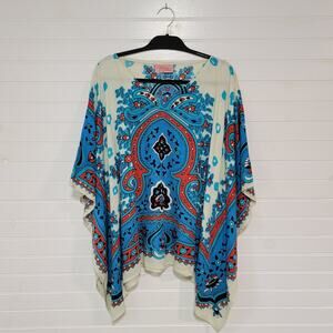 Theodora & Callum Kimono Top One Size Colorful Art Paisley Long Tunic Shirt